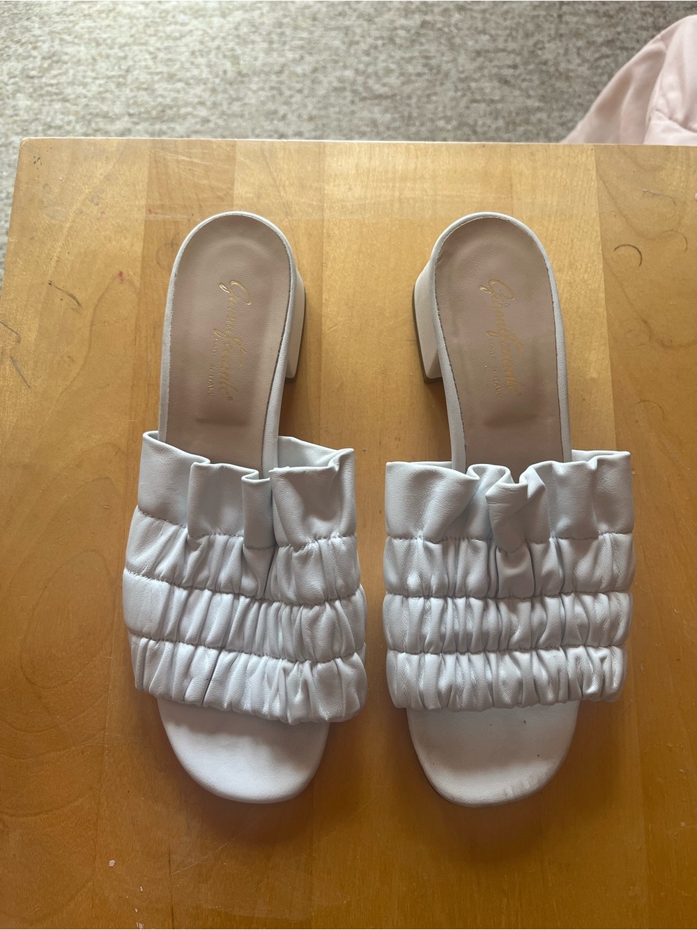 Gianni Ferrante Italian  White Ruched Slide Mules